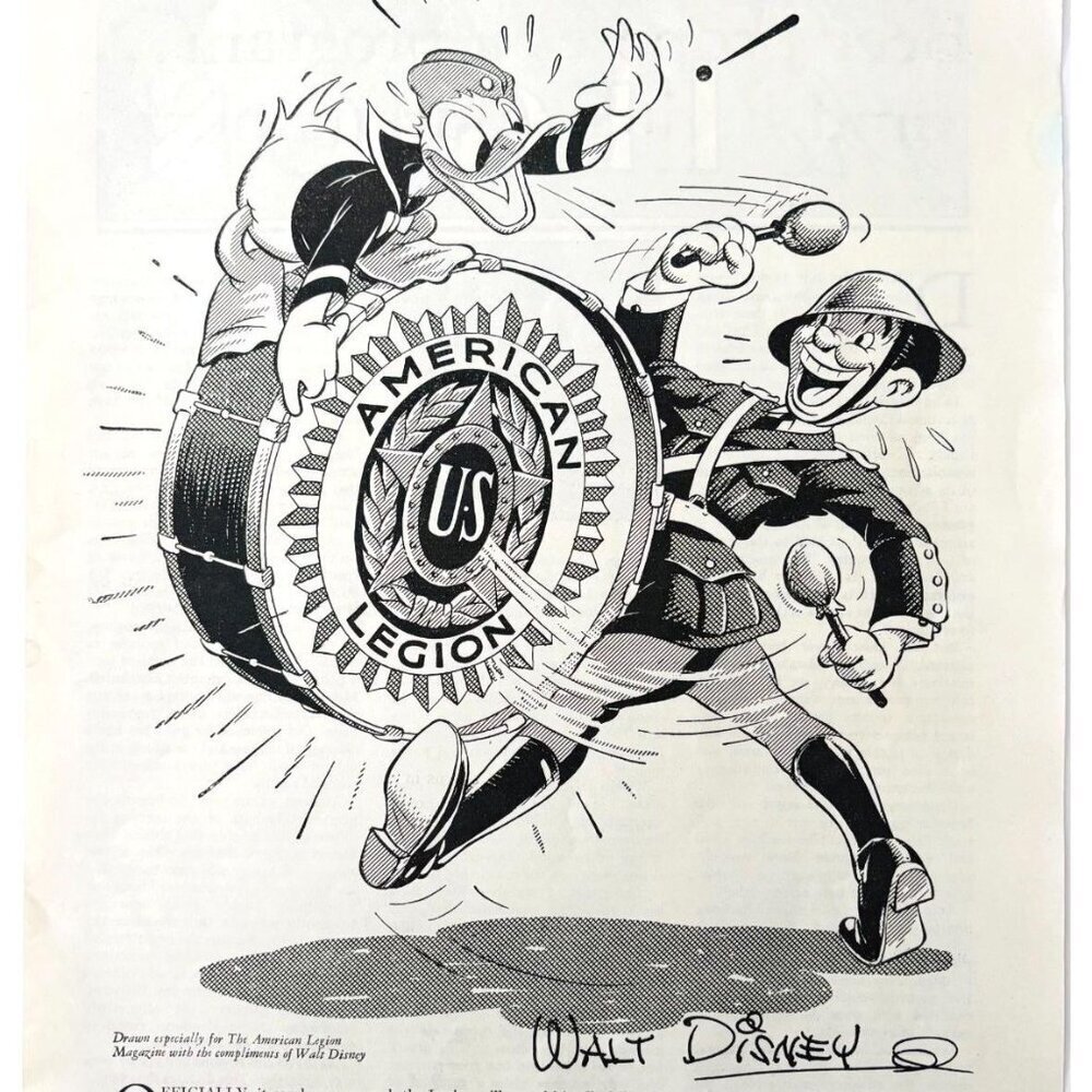 1938 Walt Disney Donald Duck American Legion Illustration Page Cartoon DWD23A